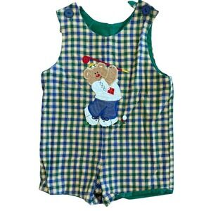Austin & Ashley Kids 2T Plaid Golf Teddy‎ Bear Applique Jumper